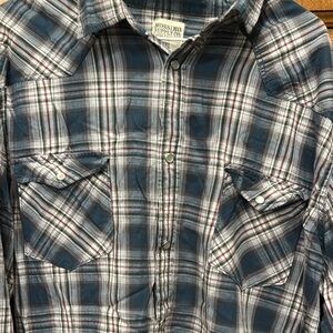 Mossimo Blue Plaid Pearl Snap Shirt XXL